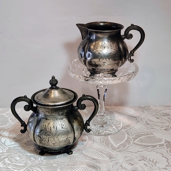 Set Of 4×silver plated sugar and creamer set. By Van Bergh Rochester NY. - Picture 15 of 15